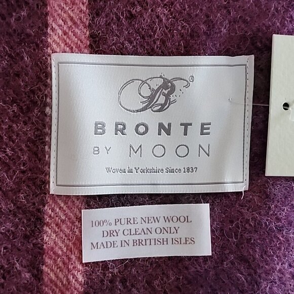 Bronte by Moon 100% Pure Wool Large Throw Blanket Madison Purple Plaid 58" X 68" - Picture 5 of 6